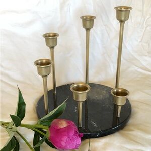 Vintage Brass Graduating Candle Holder on Black Marble Base